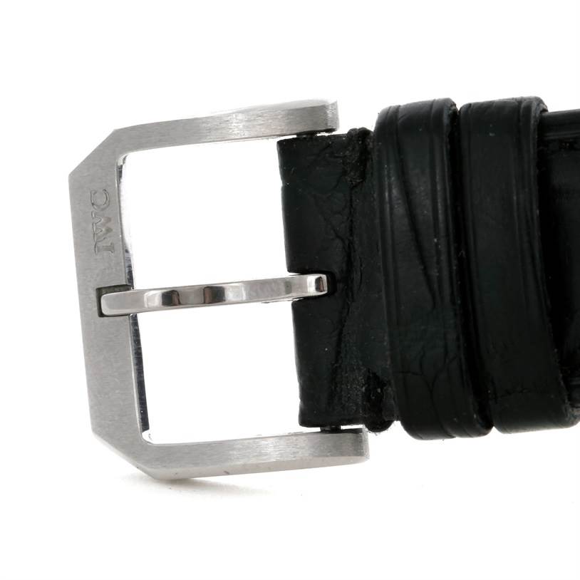 The image shows a close-up of the buckle and strap of an IWC Portuguese IW371438 Men's Stainless Steel Black Dial IW371438 Men's Stainless Steel Black Dial watch.