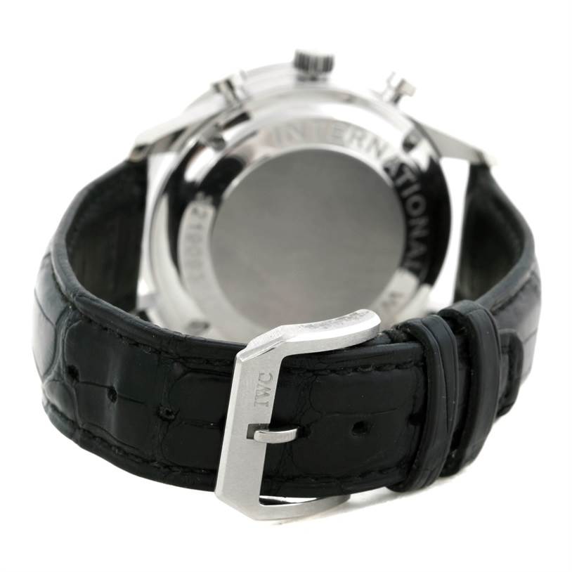 This image shows the backside and buckle of an IWC Portuguese IW371438 Men's Stainless Steel Black Dial IW371438 Men's Stainless Steel Black Dial model watch.