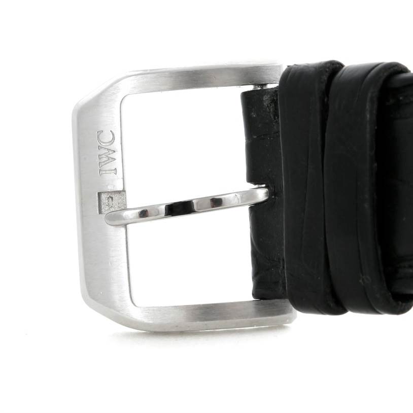 The image shows a close-up of the buckle and strap of an IWC Portuguese IW371438 Men's Stainless Steel Black Dial IW371438 Men's Stainless Steel Black Dial watch.