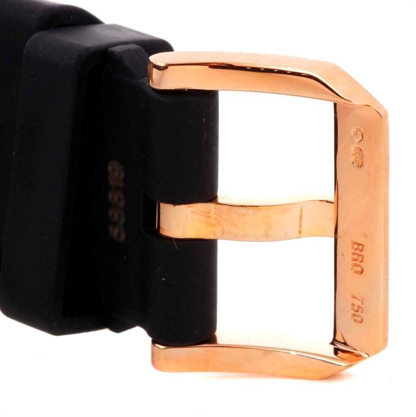 This image shows a close-up of the buckle on the strap of an IWC Aquatimer IW376903 Men's Rose Gold Black Dial IW376903 Men's Rose Gold Black Dial watch.