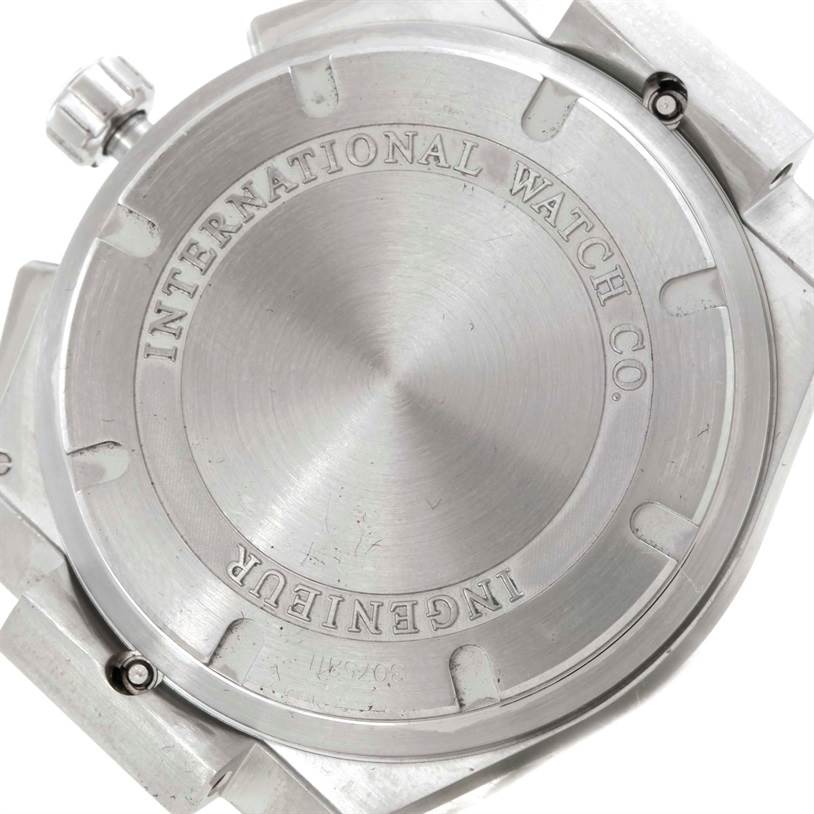The image shows the back case of the IWC Ingenieur IW372501 Men's Stainless Steel Black Dial IW372501 Men's Stainless Steel Black Dial watch, highlighting the engraved brand and model name.