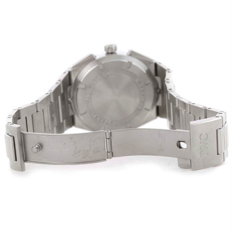 This image shows the back and clasp of the IWC Ingenieur IW372501 Men's Stainless Steel Black Dial IW372501 Men's Stainless Steel Black Dial watch, highlighting the stainless steel bracelet.