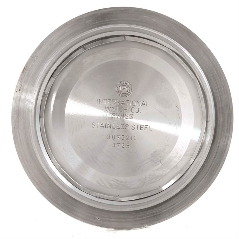 This image shows the stainless steel back case of the IWC Ingenieur IW372501 Men's Stainless Steel Black Dial IW372501 Men's Stainless Steel Black Dial watch from an interior angle.