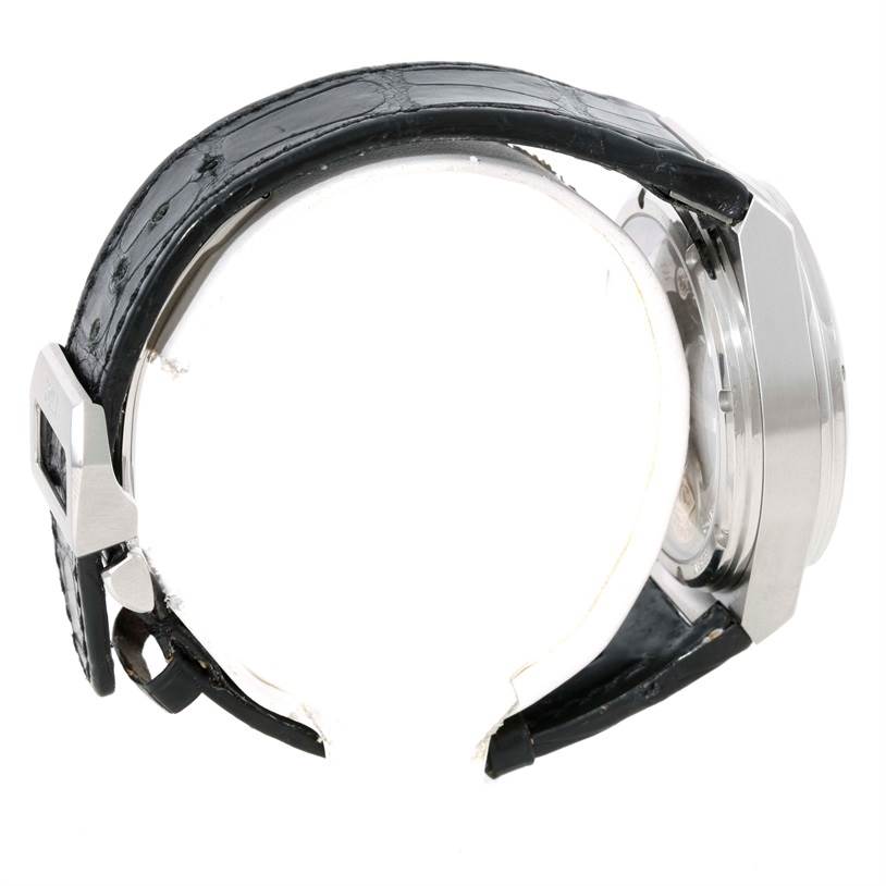 The image shows a side view of the IWC Ingenieur IW500501 Men
s Stainless Steel Black Dial IW500501 Men
s Stainless Steel Black Dial watch with focus on the strap, clasp, and edge of the watch case.