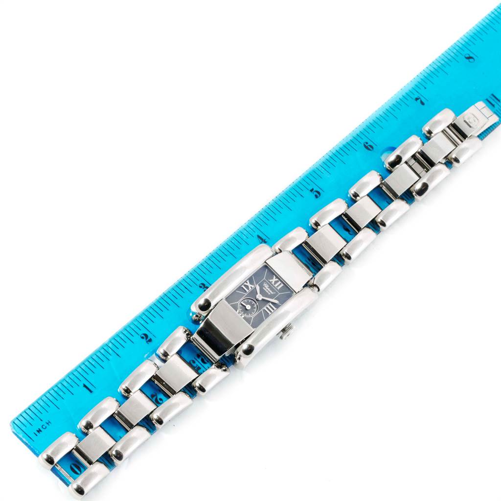 The Chopard 41-8380 Women's Stainless Steel Blue Dial 41-8380 Women's Stainless Steel Blue Dial La Strada Stainless Steel Women's Watch 41-8380 is displayed parallel to a ruler, showing the front face and the full linked bracelet.