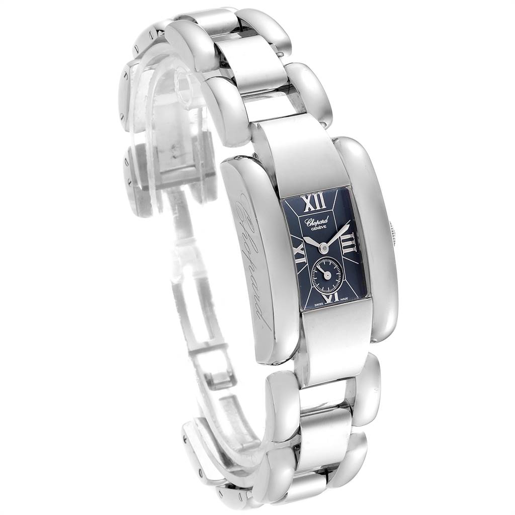 The La Strada Stainless Steel Women's Watch 41-8380 by Chopard 41-8380 Women's Stainless Steel Blue Dial 41-8380 Women's Stainless Steel Blue Dial is shown angled slightly to the left, displaying the face and bracelet.