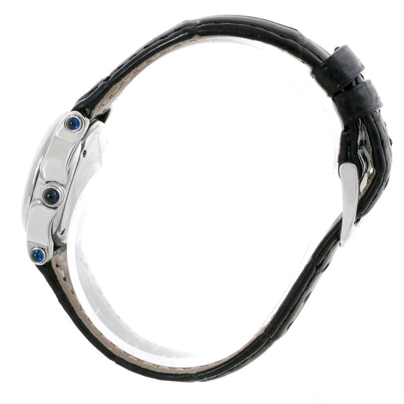 The image shows a side view of the Chopard 27/8245-23 Women's Stainless Steel White Dial 27/8245-23 Women's Stainless Steel White Dial Happy Sport White Dial Floating Diamond Watch 27/8245-23, highlighting the case and crown.