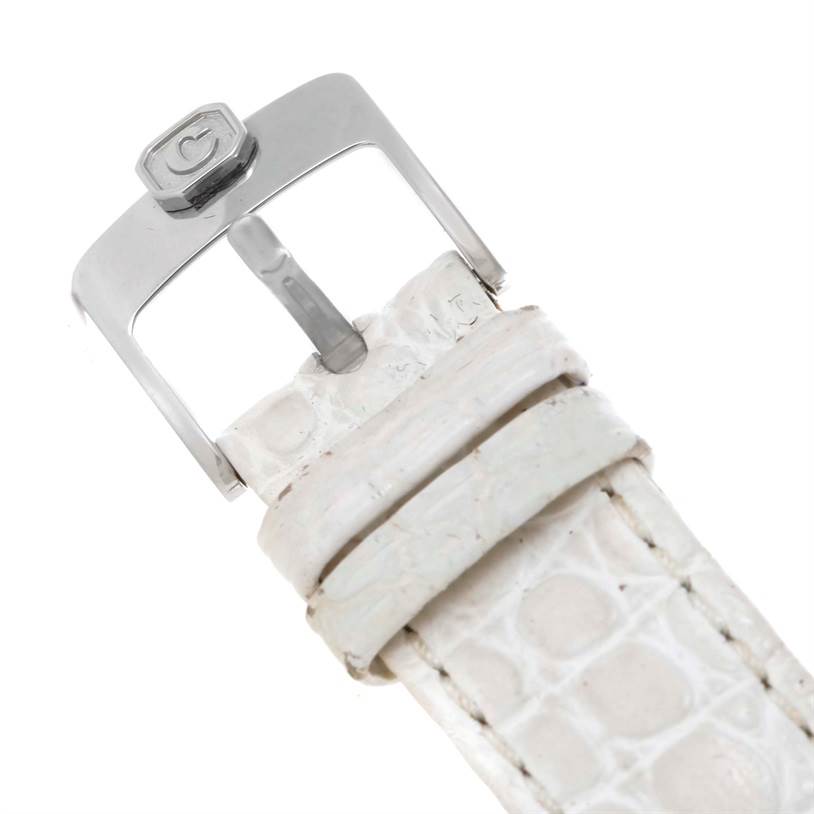 This image shows the buckle and strap of the Chopard 278949-3001 Women's Stainless Steel White Dial 278949-3001 Women's Stainless Steel White Dial Happy Sport Snowflake Floating Diamond Watch 278949-3001 model.