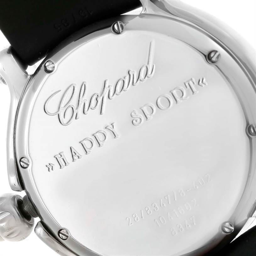 This image shows the back case of the Chopard 288347 Women's Stainless Steel Blue Dial 288347 Women's Stainless Steel Blue Dial Happy Beach Floating Rubi Sapphire Rubber Fish Watch 288347 model.