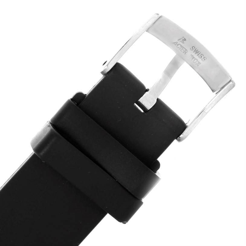 This image shows the buckle and end of the strap of the Chopard 288347 Women's Stainless Steel Blue Dial 288347 Women's Stainless Steel Blue Dial Happy Beach Floating Rubi Sapphire Rubber Fish Watch 288347 model.