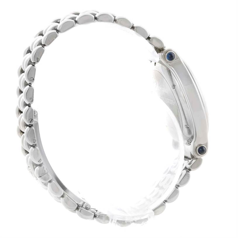 The image shows the side view of the Chopard 278236-3005 Women's Stainless Steel White Dial 278236-3005 Women's Stainless Steel White Dial Happy Sport White Dial Floating Diamond Watch 278236-3005, highlighting the bracelet and case side.