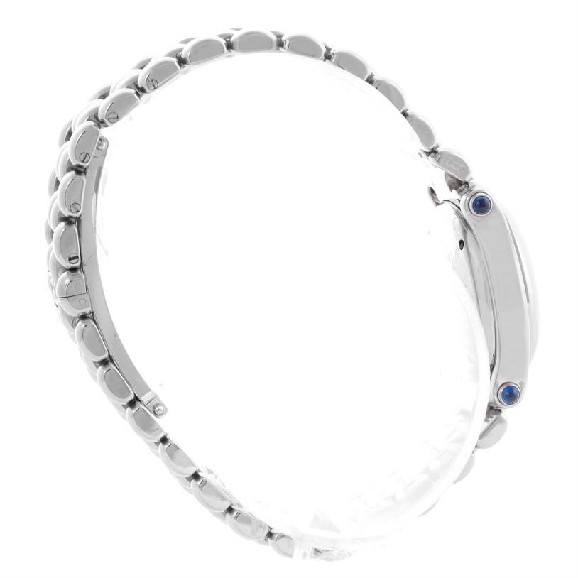 The image shows a side view of the Chopard 27/8250-23 Women's Stainless Steel Mother of Pearl Dial 27/8250-23 Women's Stainless Steel Mother of Pearl Dial Happy Sport Bleu Dial 5 Floating Diamonds Watch 27/8250-23, highlighting the band and case profile.