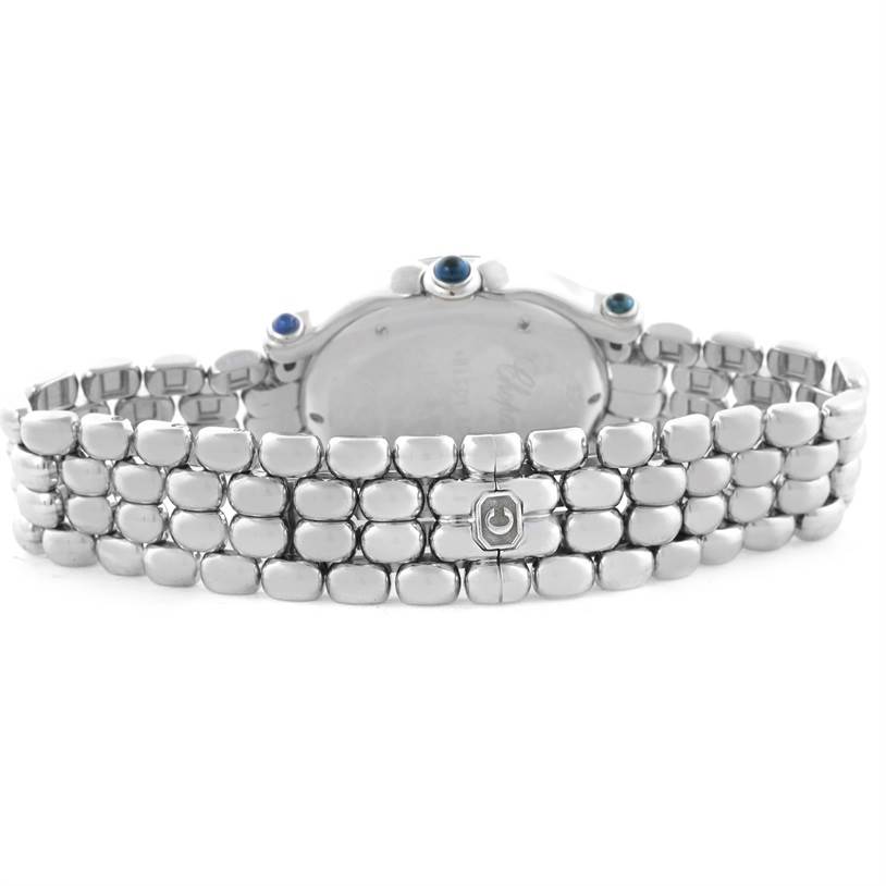 This image shows the back view of the Chopard 278236-3005 Women's Stainless Steel White Dial 278236-3005 Women's Stainless Steel White Dial Happy Sport White Dial Floating Diamond Watch model 278236-3005, focusing on the bracelet and case back.