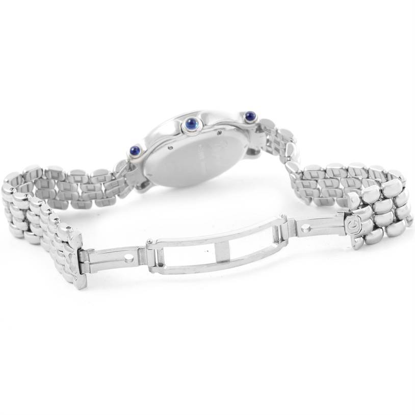 The image shows the back and partially open clasp of the Chopard 278236-3005 Women's Stainless Steel White Dial 278236-3005 Women's Stainless Steel White Dial Happy Sport White Dial Floating Diamond Watch 278236-3005.