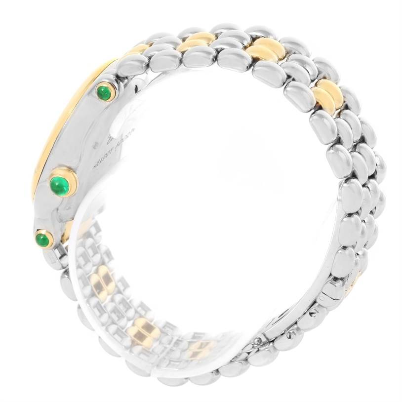 This image shows the side view of the bracelet and case of the Chopard 27/8276-22 Women's Steel and Gold (two tone) White Dial 27/8276-22 Women's Steel and Gold (two tone) White Dial Happy Sport Floating Diamond Gold and Steel Watch 27/8276-22 model.