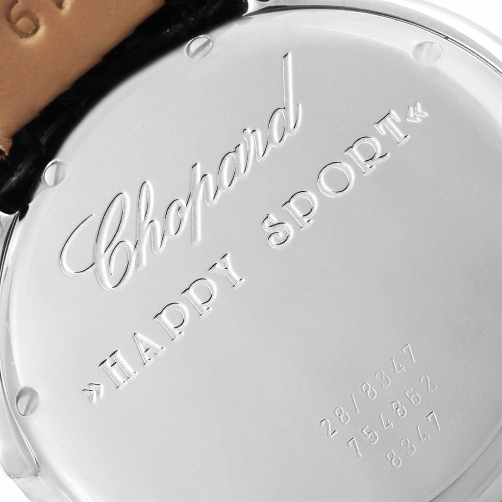 This image shows the back case of the Chopard 288347 Women's Stainless Steel Black Dial 288347 Women's Stainless Steel Black Dial Happy Beach Floating Diamond Fish Ladies Watch 288347.