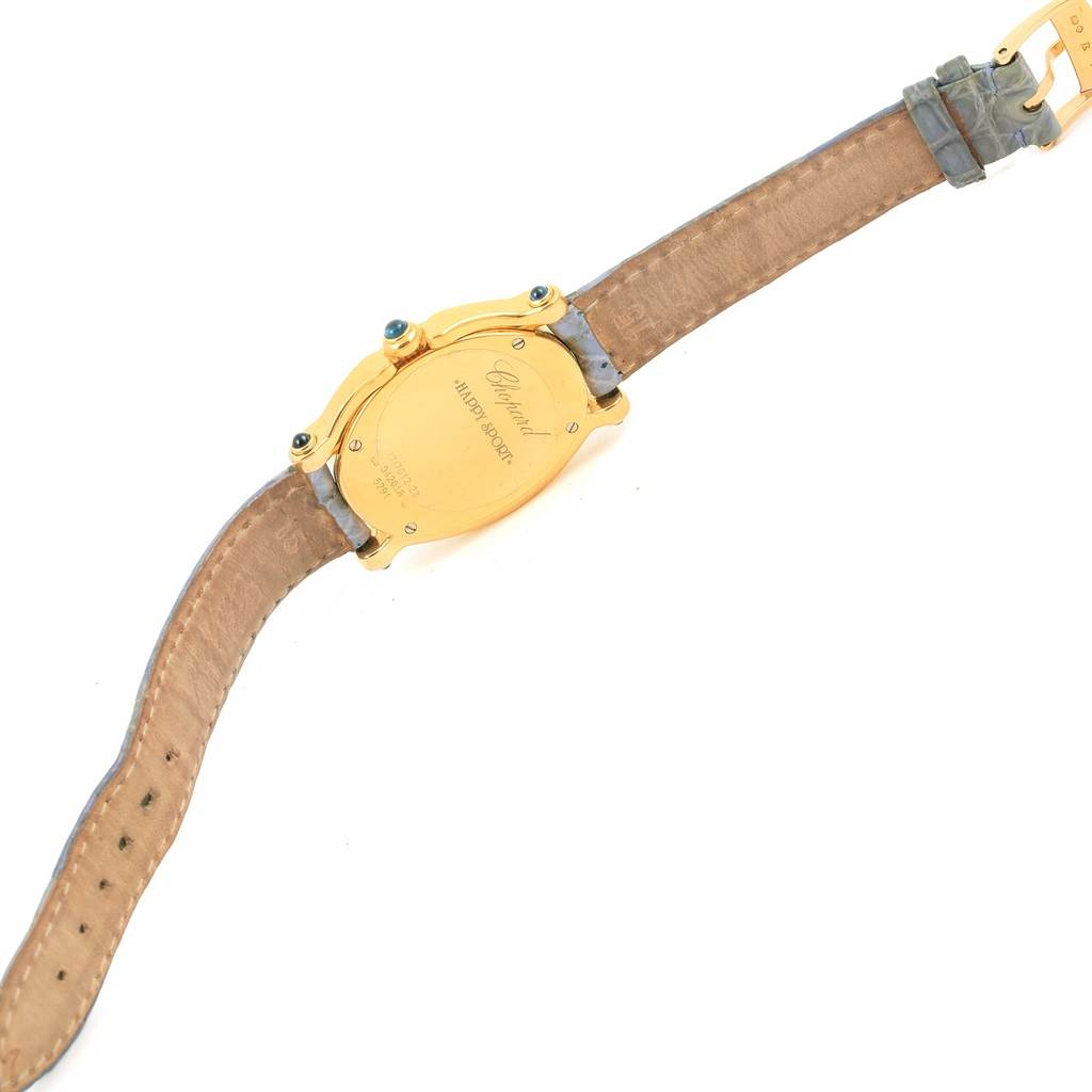 This image shows the back view of the Chopard 27/7012-23 Women's Yellow Gold White Dial 27/7012-23 Women's Yellow Gold White Dial Happy Diamond Yellow Gold Floating Diamonds Watch (model 27/7012-23).