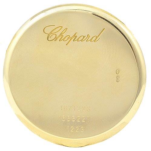 This image shows the case back of the Chopard 16-1223 Yellow Gold White Dial 16-1223 Yellow Gold White Dial Les Classique Luc Homme 18k Yellow Gold 16/1223 model.
