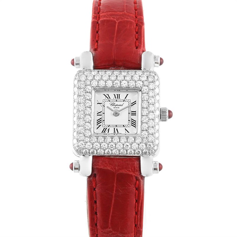 Chopard Happy Sport 18K White Gold Diamond Ladies Watch 419-1 SwissWatchExpo