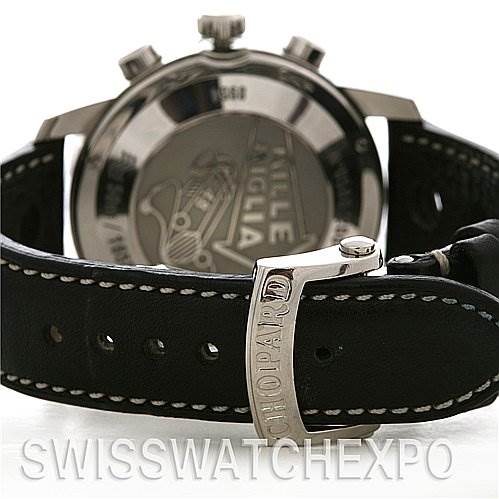 The image shows the rear view of the Chopard Mille Miglia 168992-3001 Men's Stainless Steel Black Dial 168992-3001 Men's Stainless Steel Black Dial watch, featuring the clasp and back case engraving.