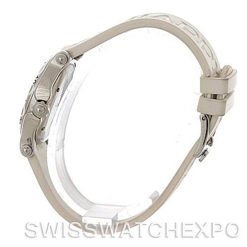 Side view of the Chopard 278923-3001 Women's Stainless Steel Blue Dial 278923-3001 Women's Stainless Steel Blue Dial Happy Sport Rubber Strap 278923-3001 Watch, showing the strap and clasp.