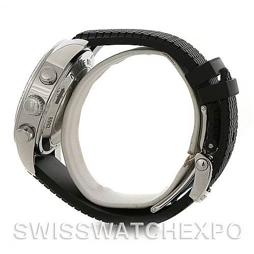 The image shows the side view of the Chopard Mille Miglia 168992-3003 Men's Stainless Steel White Dial 168992-3003 Men's Stainless Steel White Dial watch, highlighting its buttons and part of the strap.