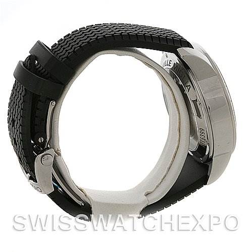 The image shows a side view of the Chopard Mille Miglia 168992-3003 Men's Stainless Steel White Dial 168992-3003 Men's Stainless Steel White Dial watch, highlighting the strap and case, with the watch partially open.