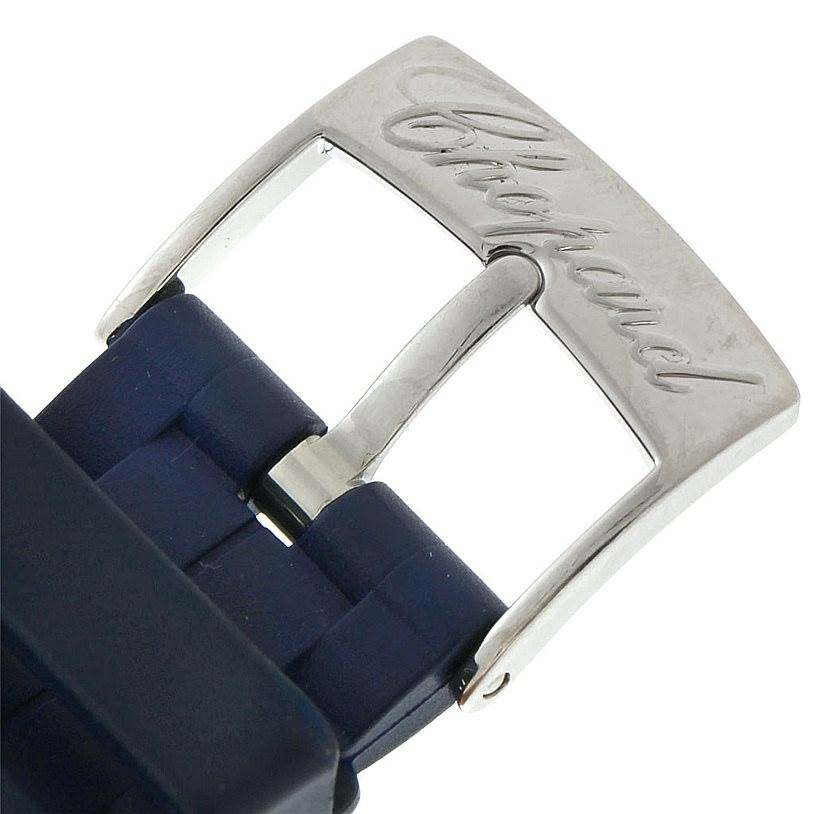 This image shows the buckle of the Chopard 278475 Women
s Stainless Steel Silver Dial 278475 Women
s Stainless Steel Silver Dial Happy Sport Floating Diamond Rubber Strap Watch 278475.