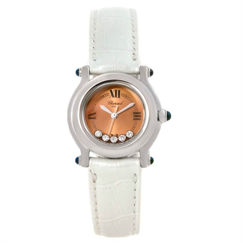 The image shows a front view of the Chopard 27/8250-23 Women's Stainless Steel Brown Dial 27/8250-23 Women's Stainless Steel Brown Dial Happy Sport Diamond Bronze Dial Ladies Watch model 27/8250-23.