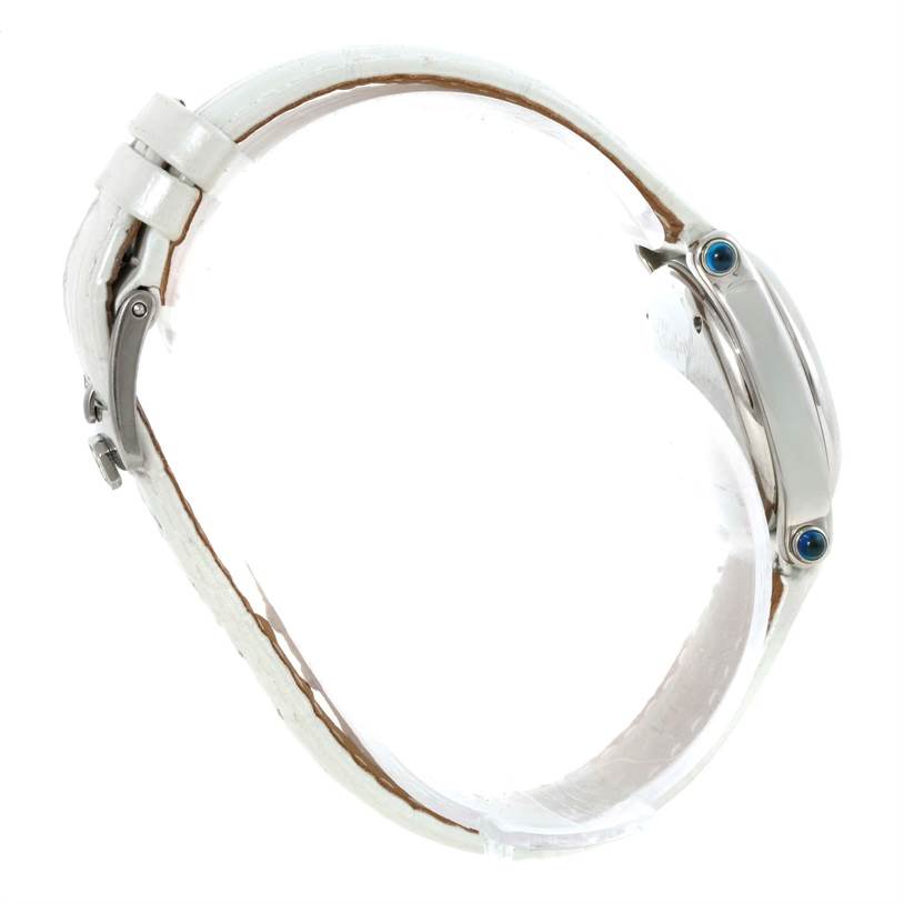 The image shows a side view of the Chopard 27/8250-23 Women's Stainless Steel Brown Dial 27/8250-23 Women's Stainless Steel Brown Dial Happy Sport Diamond Bronze Dial Ladies Watch 27/8250-23, highlighting the strap and case.