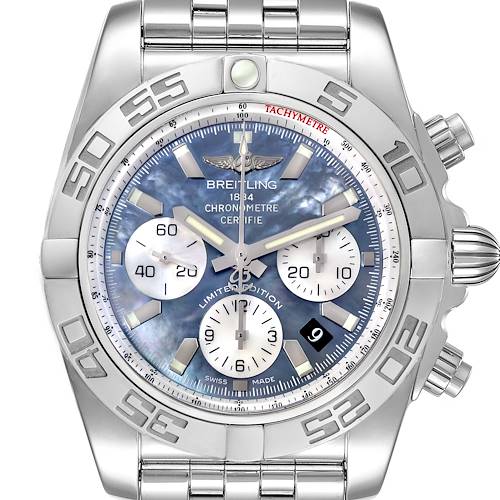 Photo of Breitling Chronomat 01 Blue Mother of Pearl Steel Mens Watch AB0110 Box Papers