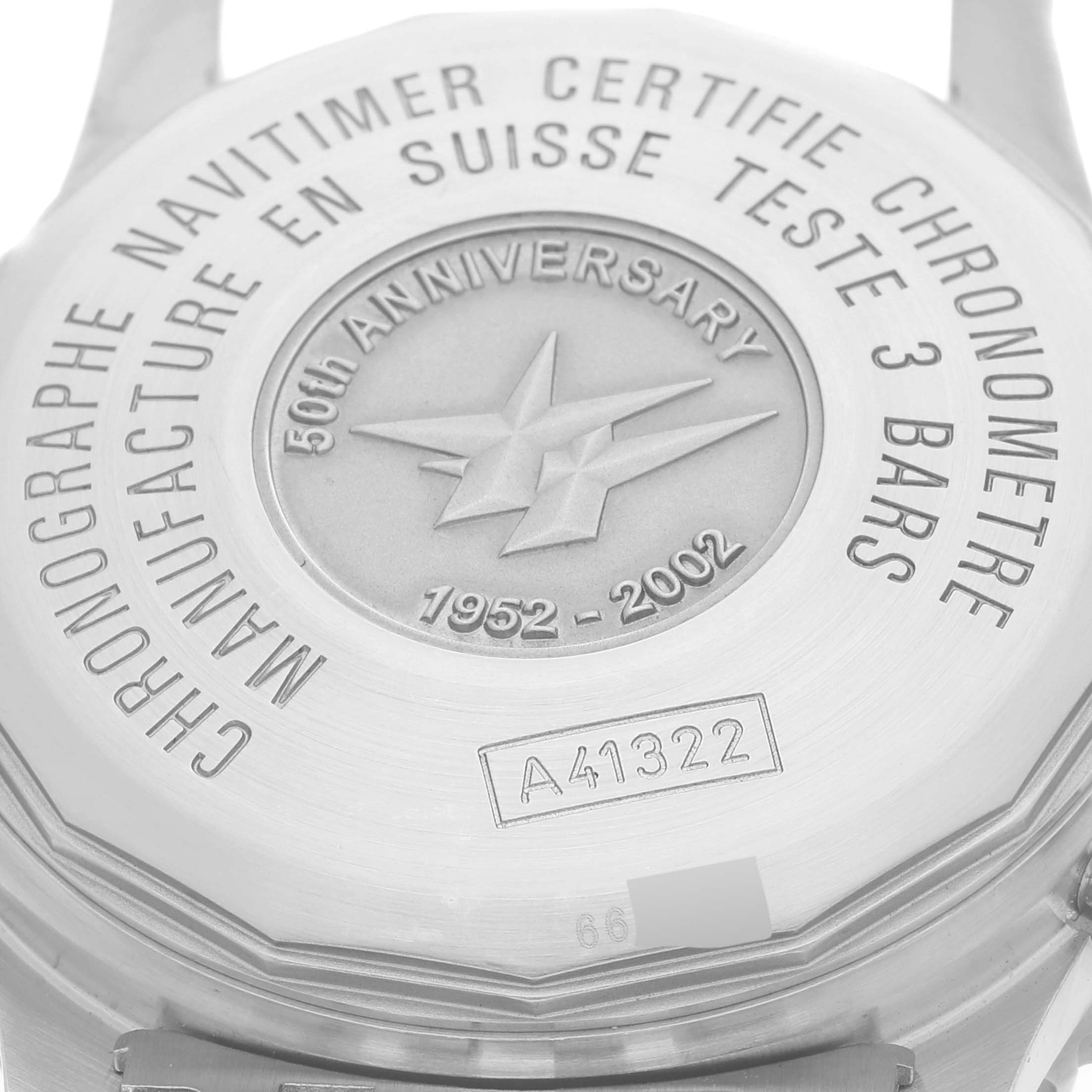 This image shows the back casing of a Breitling Navitimer A41322 Men's Stainless Steel Black Dial A41322 Men's Stainless Steel Black Dial model watch.