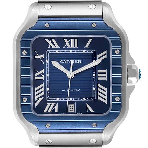 Photo of Cartier Santos Large PVD Blue Dial Steel Mens Watch WSSA0048 Box Card