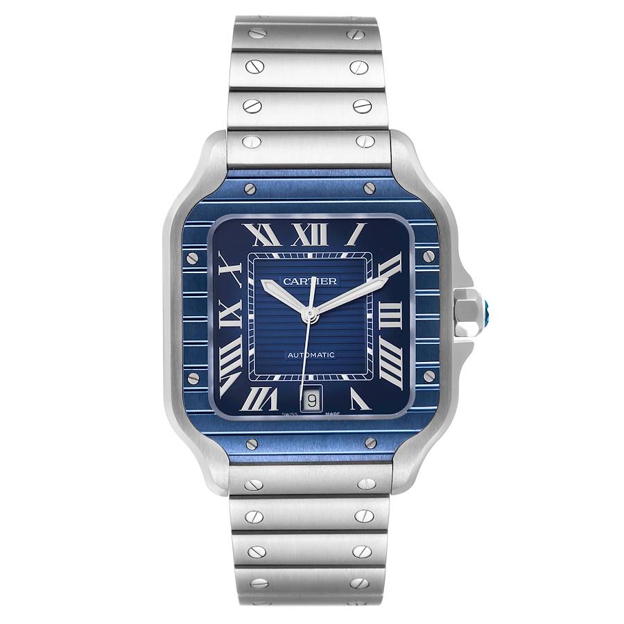 Cartier Santos Large PVD Blue Dial Steel Mens Watch WSSA0048 Box