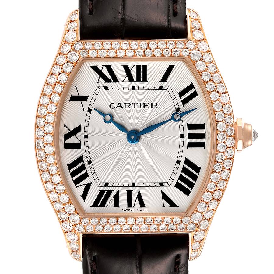 Cartier Tortue 18K Rose Gold Diamond Silver Dial Mens Watch WA503751 SwissWatchExpo