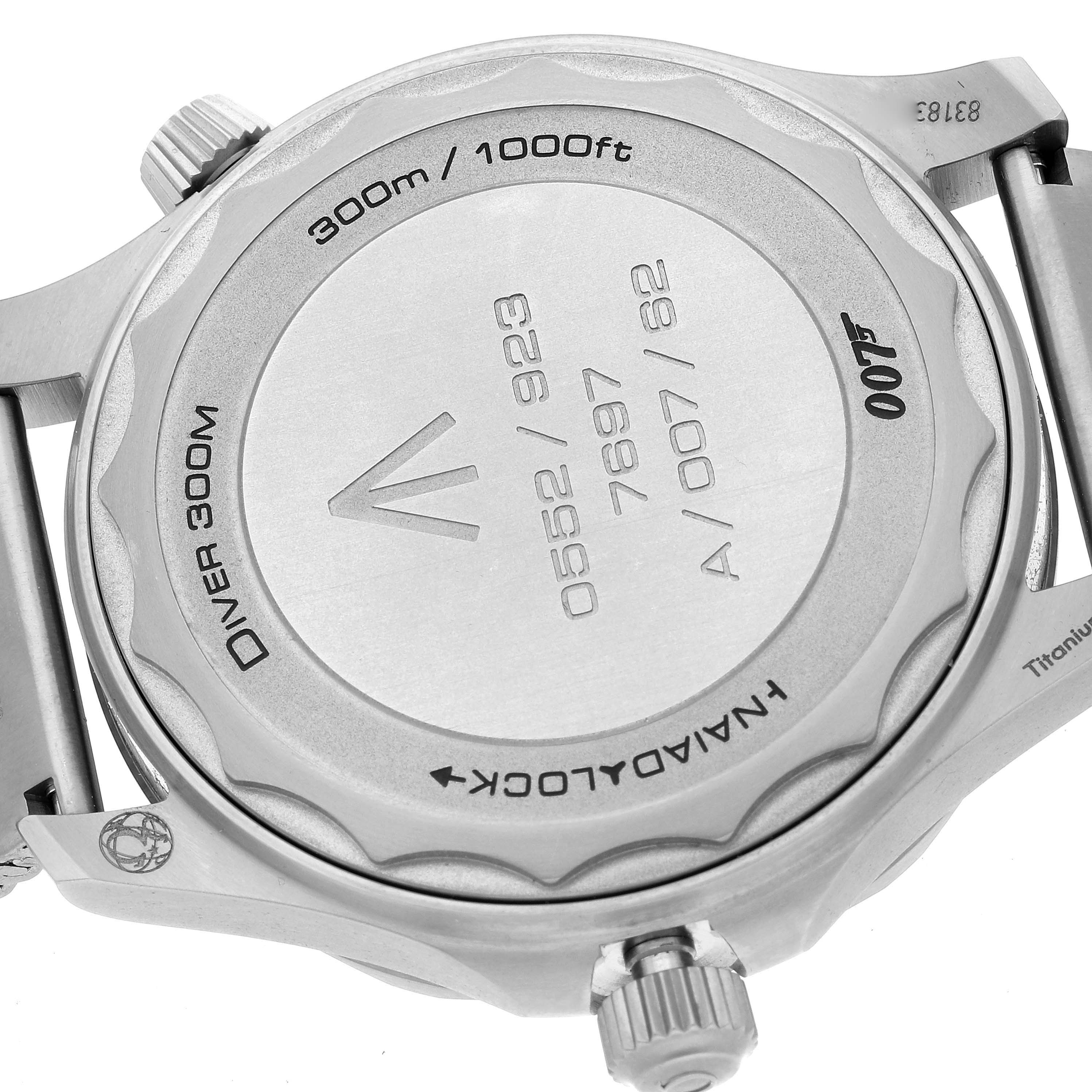 The image shows the back case of the Omega Seamaster 210.90.42.20.01.001 Men's Titanium Brown Dial 210.90.42.20.01.001 Men's Titanium Brown Dial watch, highlighting its "300m/1000ft" water resistance and "Naiad Lock" system.