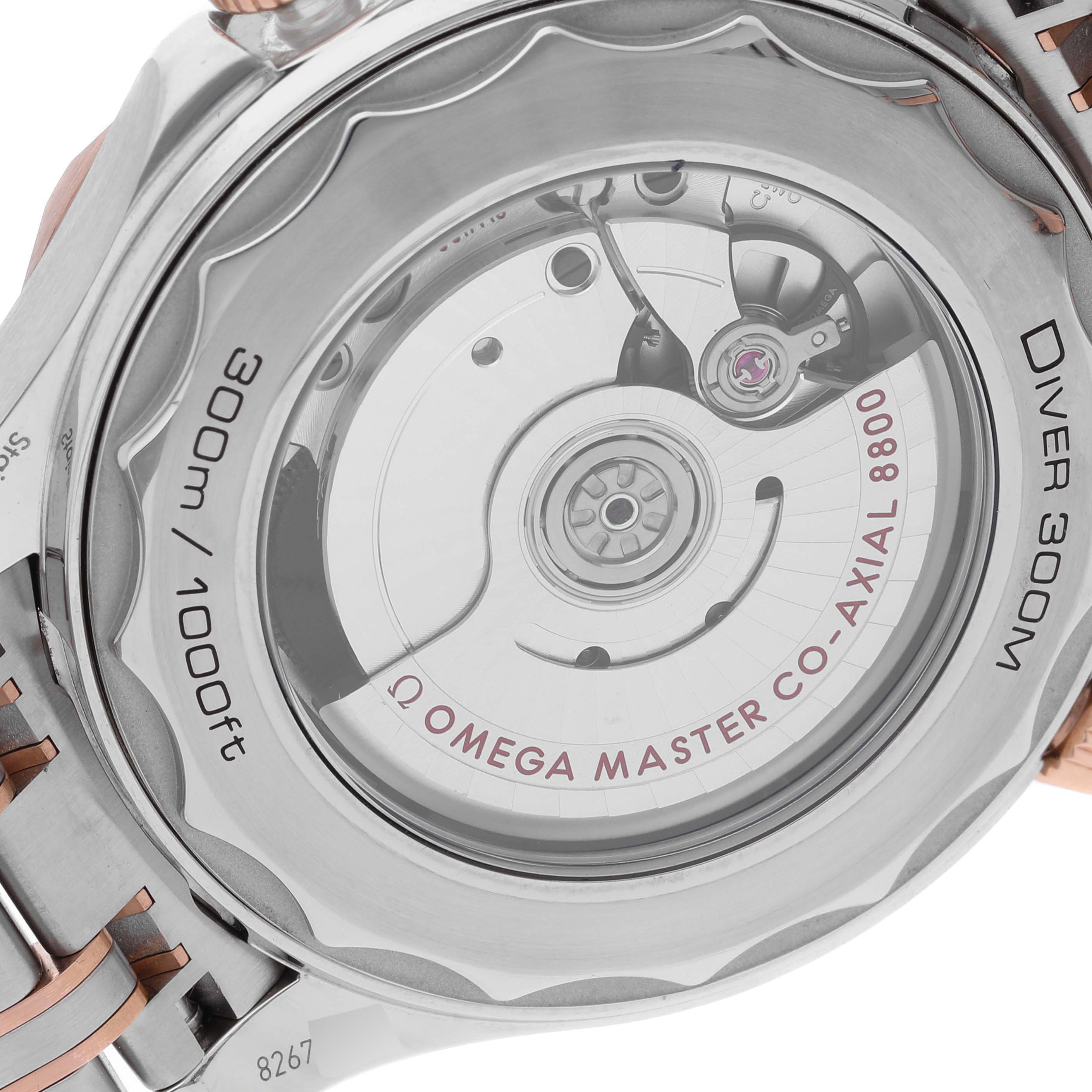 This image shows the back of an Omega Seamaster 210.20.42.20.01.001 Men's Stainless Steel Black Dial 210.20.42.20.01.001 Men's Stainless Steel Black Dial Diver 300M, revealing the Master Co-Axial 8800 movement.