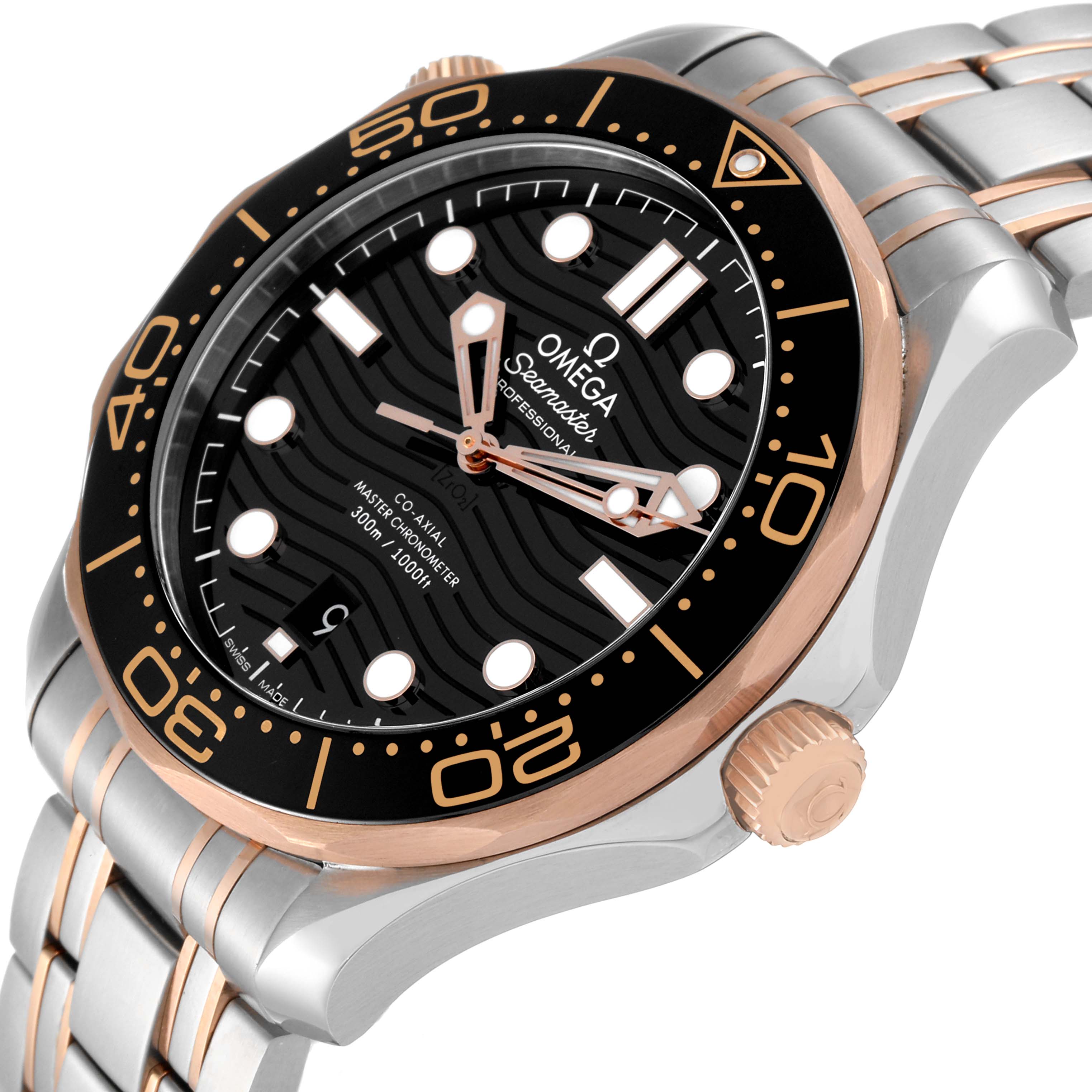This image shows the Omega Seamaster 210.20.42.20.01.001 Men's Stainless Steel Black Dial 210.20.42.20.01.001 Men's Stainless Steel Black Dial watch at a slight side angle, highlighting the face, bezel, and bracelet.