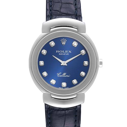 Photo of Rolex Cellini Cellissima 33mm White Gold Blue Diamond Dial Ladies Watch 6221