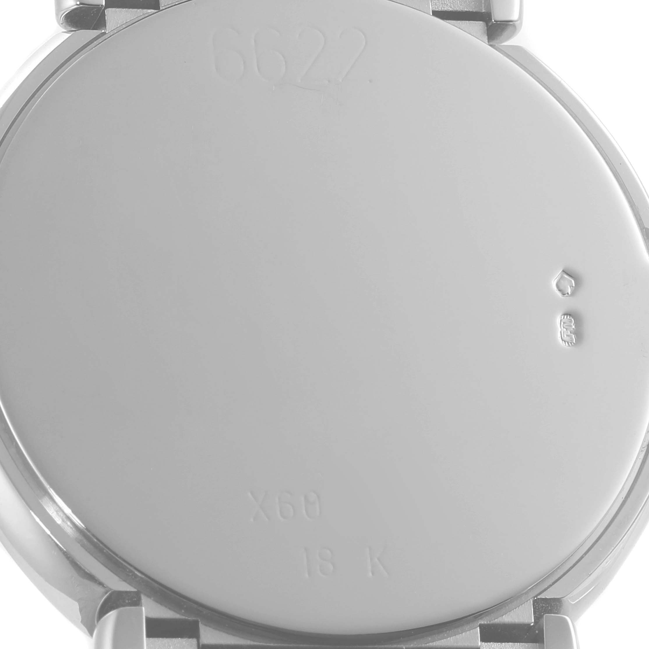 The image shows the back case of a Rolex Cellini 6221 Women's White Gold Blue Dial 6221 Women's White Gold Blue Dial watch, highlighting its markings and material composition.