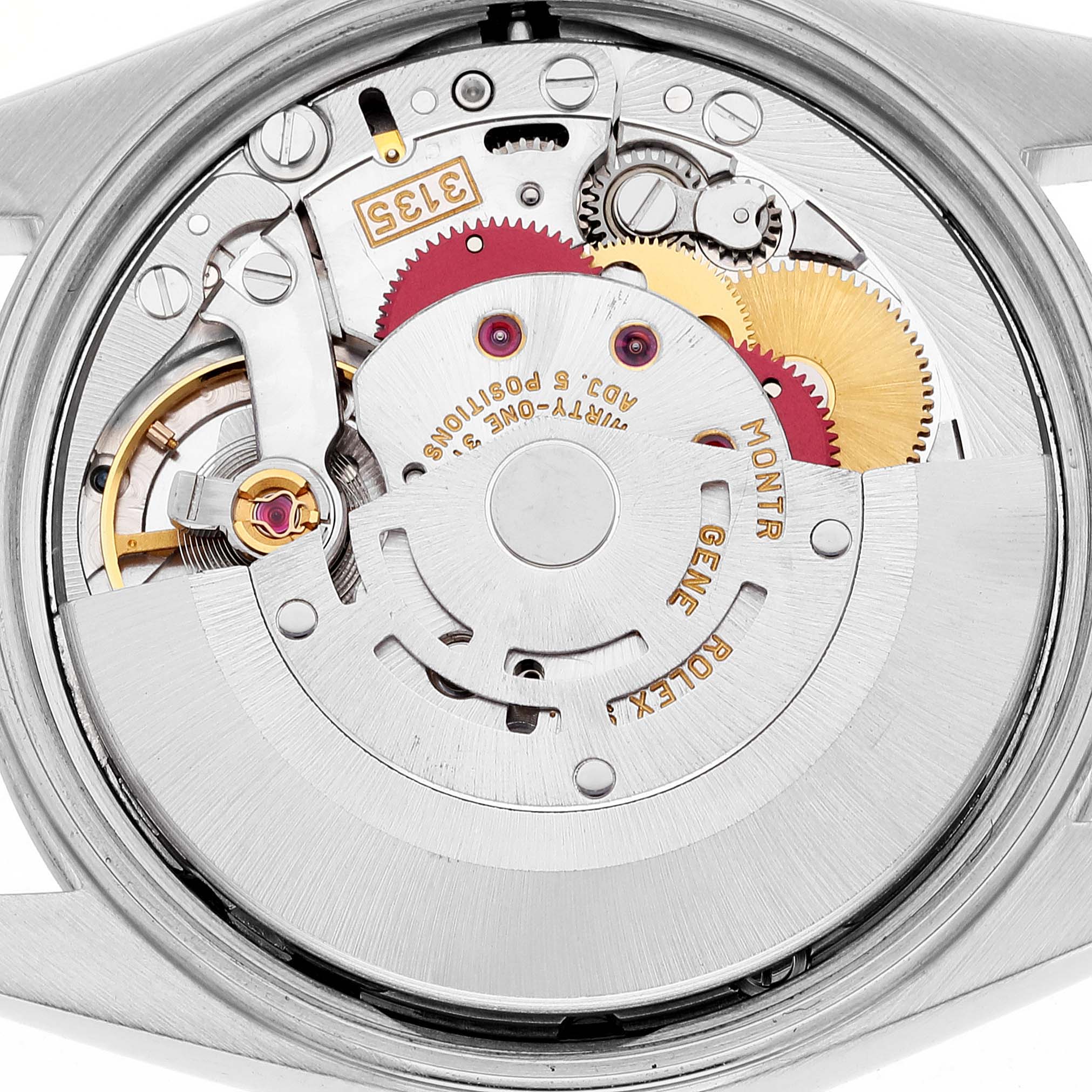 This image shows the internal mechanism of a Rolex Date 15200 Men's Stainless Steel Black Dial 15200 Men's Stainless Steel Black Dial model watch from a close-up, top-down angle.