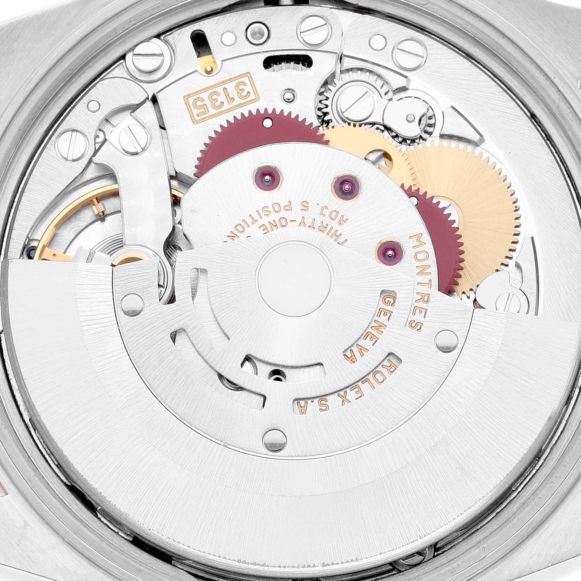 This image shows the movement and internal mechanism of a Rolex Date 15223 Men's Steel and Gold (two tone) Champagne Dial 15223 Men's Steel and Gold (two tone) Champagne Dial model watch from a top-down angle.