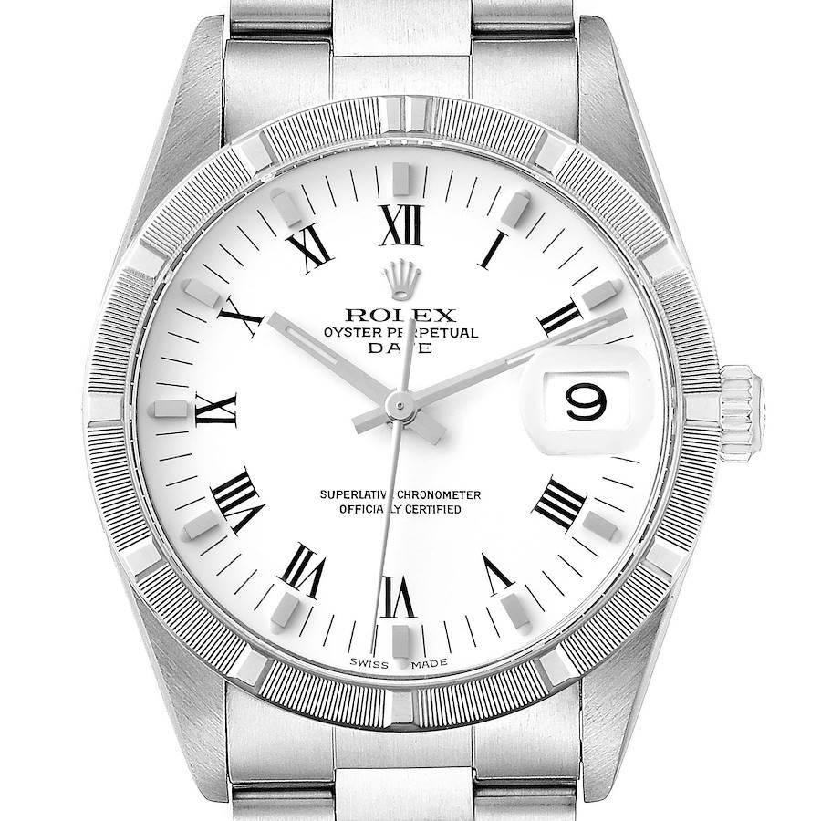 Rolex Date White Dial Oyster Bracelet Steel Mens Watch 15210 Box Papers SwissWatchExpo
