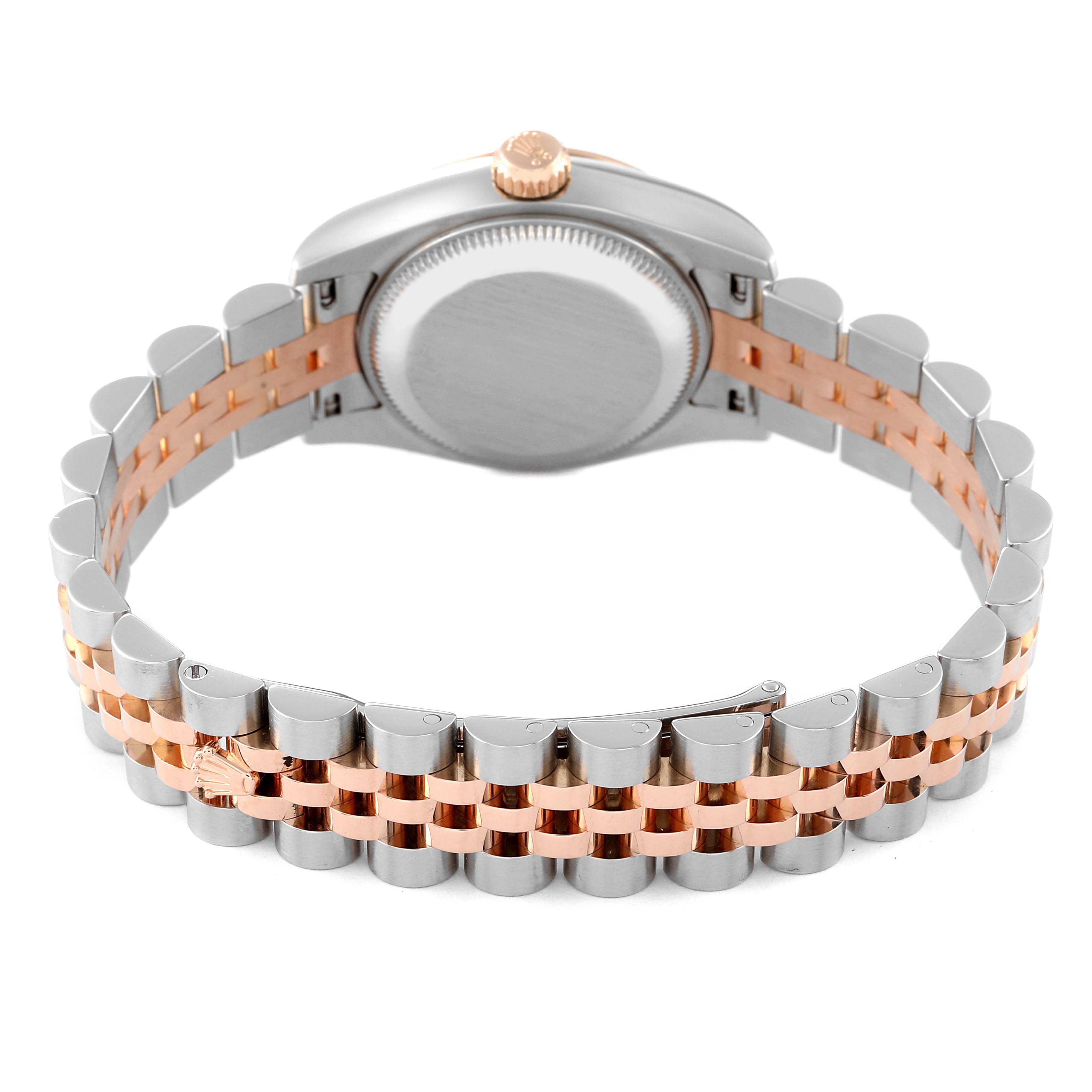 This image shows the back of the Rolex Datejust 179171 Women
s Steel and Gold (two tone) Pink Dial 179171 Women
s Steel and Gold (two tone) Pink Dial watch, highlighting its two-tone bracelet and case back.