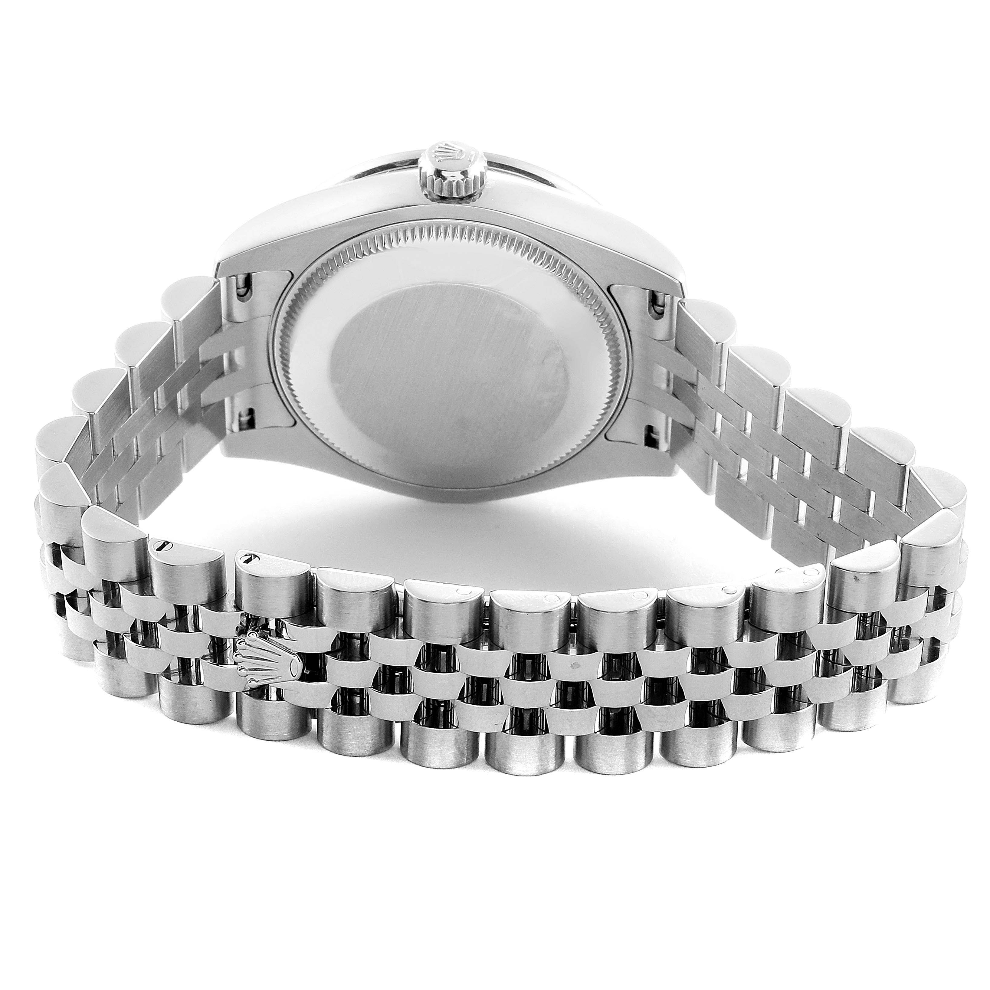 The image shows the back view of the Rolex Mid-Size 178384 Women's Stainless Steel Pink Dial 178384 Women's Stainless Steel Pink Dial watch, highlighting the case back and metal bracelet.