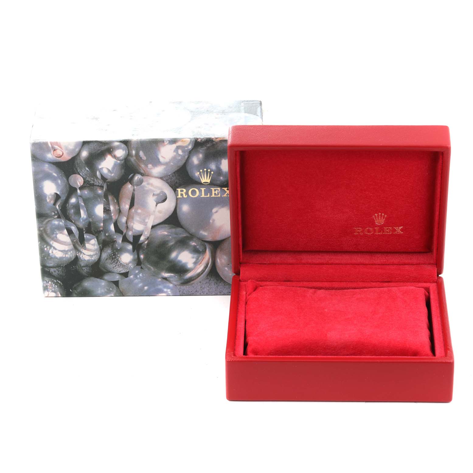 This image shows the box and cushion for the Rolex President 69178 Women's Yellow Gold Champagne Dial 69178 Women's Yellow Gold Champagne Dial model watch, with the lid open.