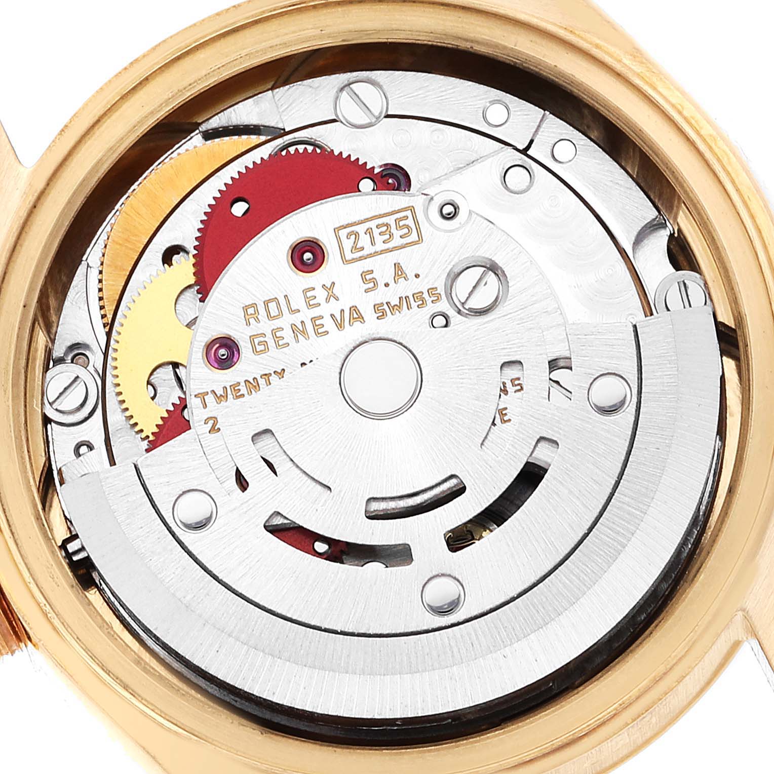 The image shows the movement mechanism of a Rolex President 69178 Women's Yellow Gold Champagne Dial 69178 Women's Yellow Gold Champagne Dial model watch at a close-up angle.
