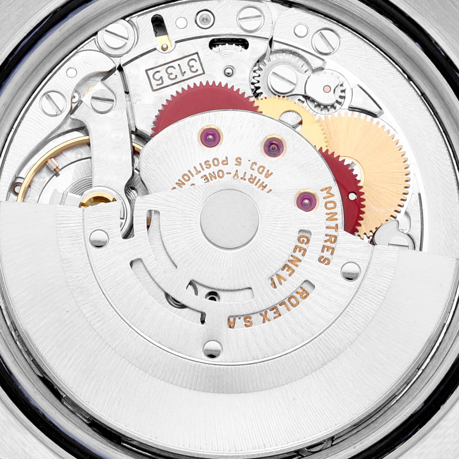 The image shows a close-up of the mechanical movement inside a Rolex Datejust 16234 Men's Stainless Steel Silver Dial 16234 Men's Stainless Steel Silver Dial watch.