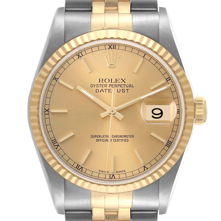 Rolex Datejust Steel Yellow Gold Champagne Dial Mens Watch 16233 Box Papers SwissWatchExpo