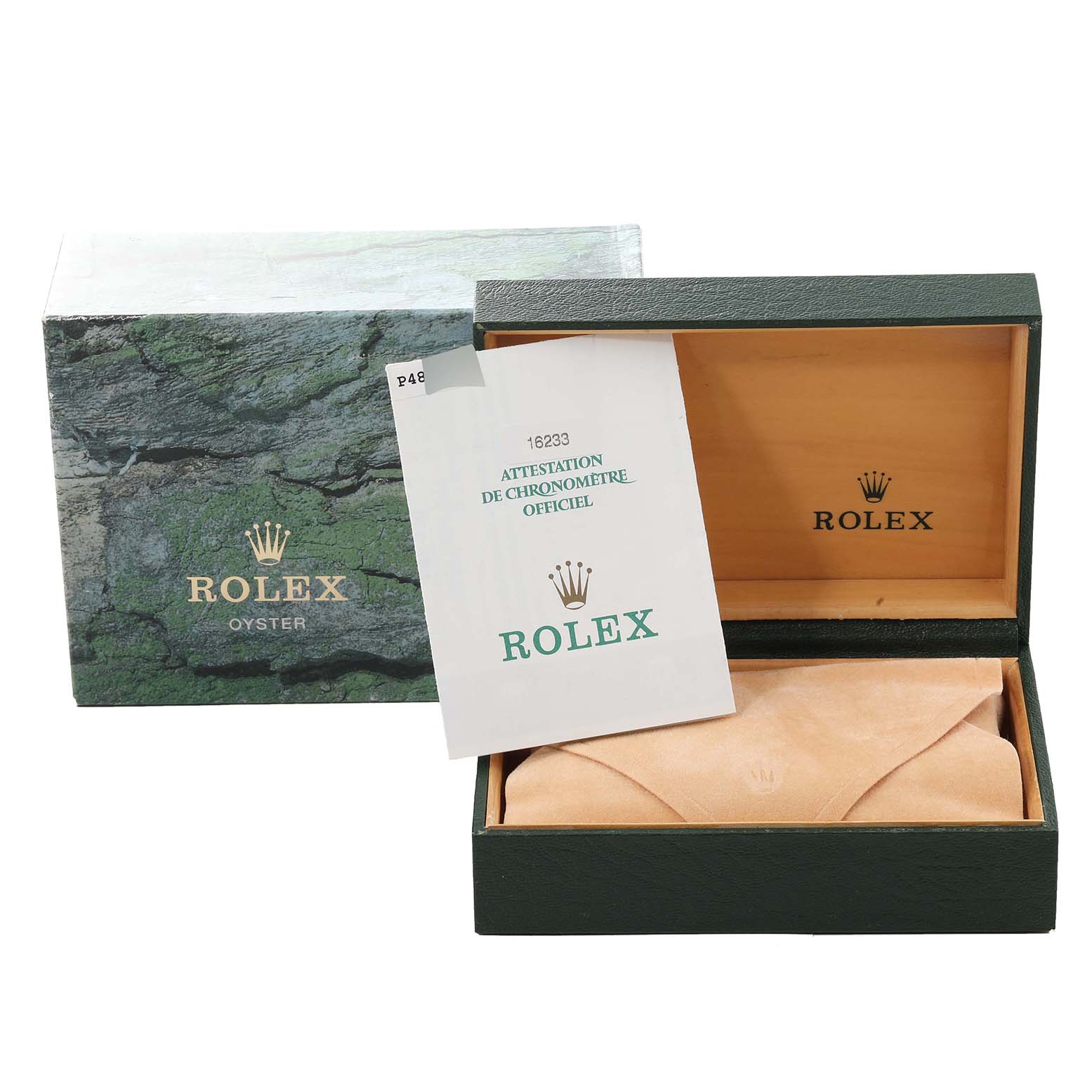 The image shows the packaging, a booklet, and a case for the Rolex Datejust 16233 Men's Steel and Gold (two tone) Champagne Dial 16233 Men's Steel and Gold (two tone) Champagne Dial model watch.